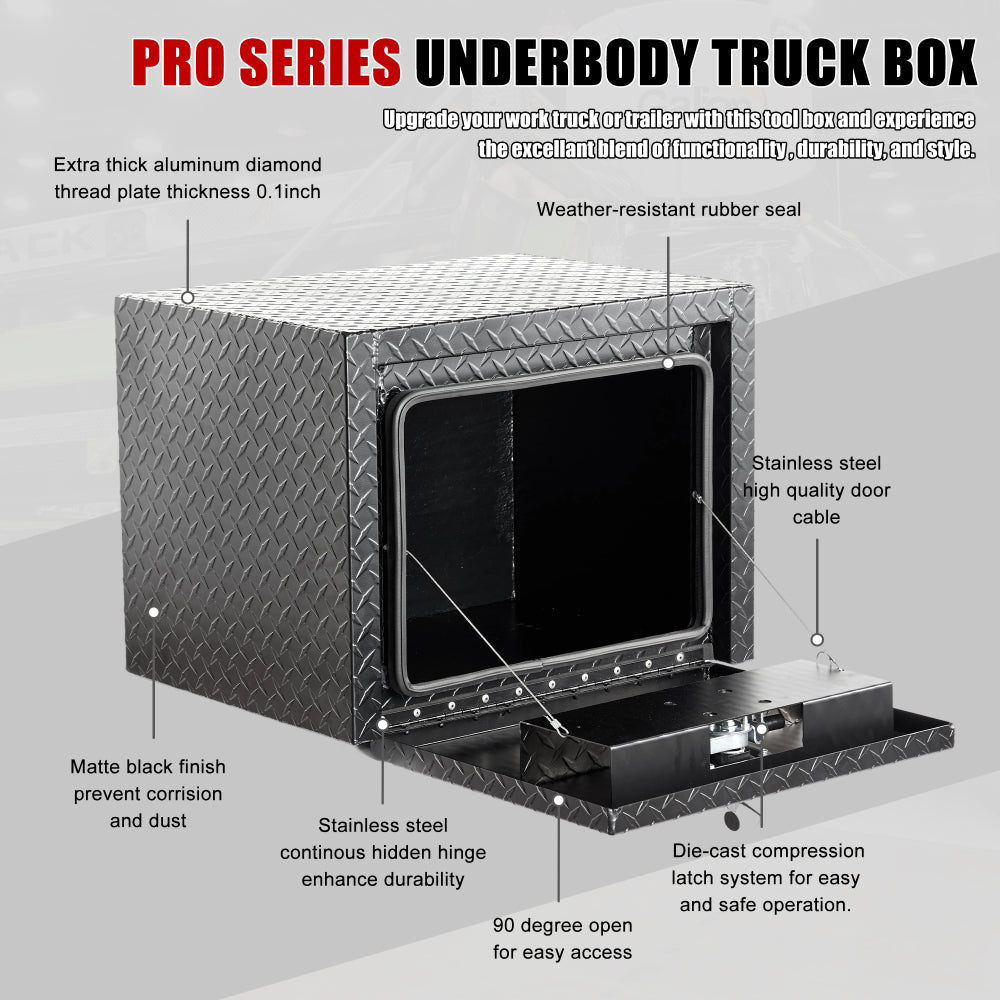 24 inch aluminum underbody truck tool box heavy duty underbed toolbox tool storage organizer chest waterproof diamond thread plate ideal for pickup truck ATV RV trailer