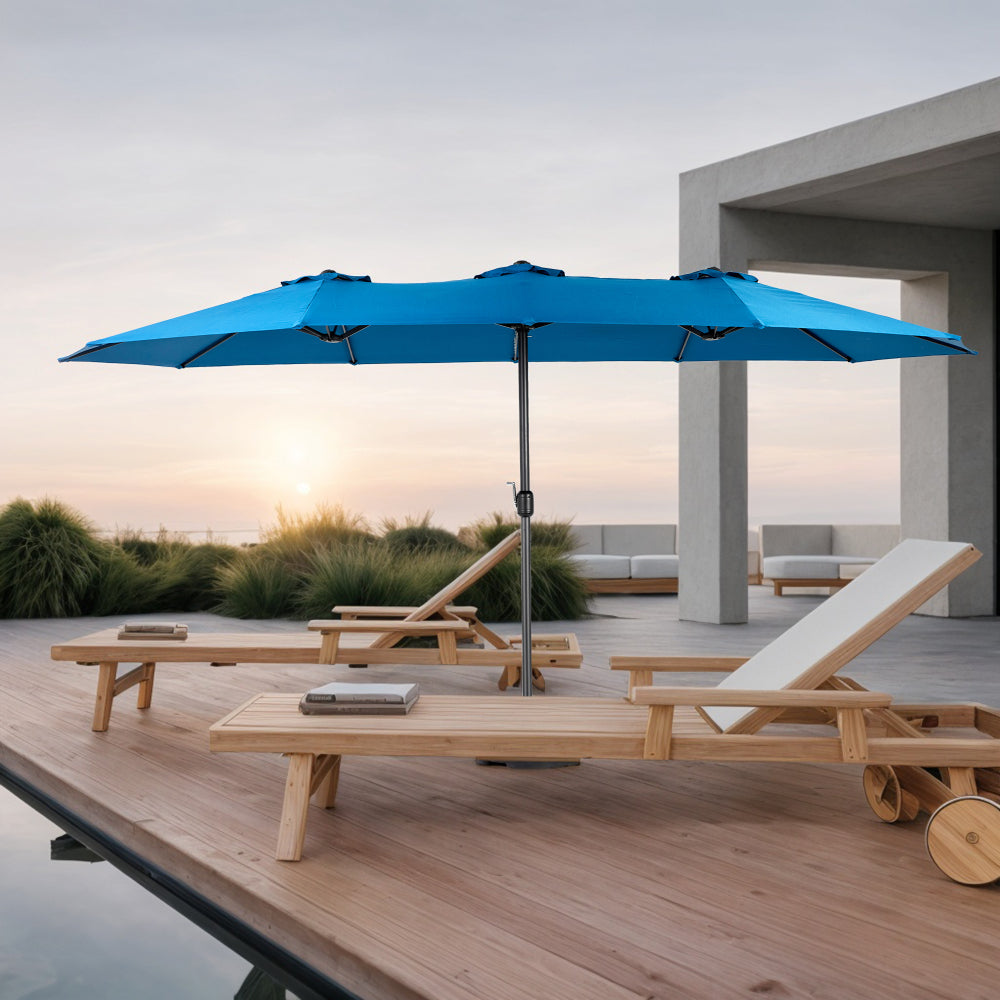 9FT Outdoor Patio Umbrella Outdoor Table Umbrella with Push Button Tilt and Crank, Market Umbrella 6 Sturdy Ribs , Deck, Backyard, Pool (Base Not Included) - ( Blue )