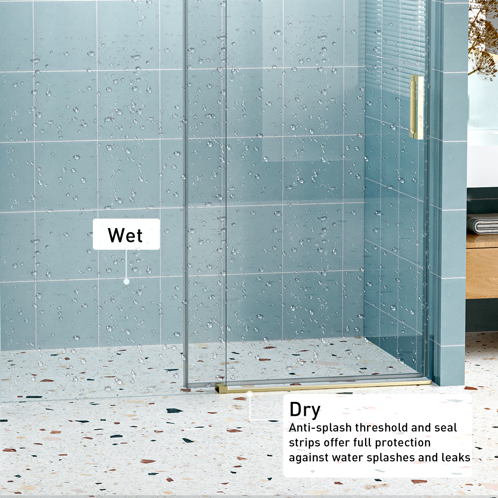 56" - 60" W x 76" H Frameless Soft-closing Single Sliding Shower Door, 1/4" (6mm) Tempered Glass with Explosion-proof Coating via Express Delivery, Gold 24D01-60GX
