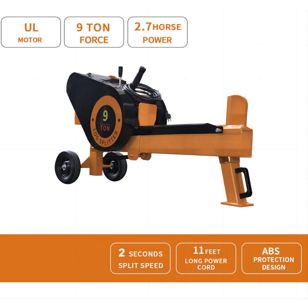 9 Ton Household Electric Powered 2.7HP Movable Horizontal Automatic Return Firewood Splitting Machine Fast Wood Splitter Fast Log Splitter for toughest wood