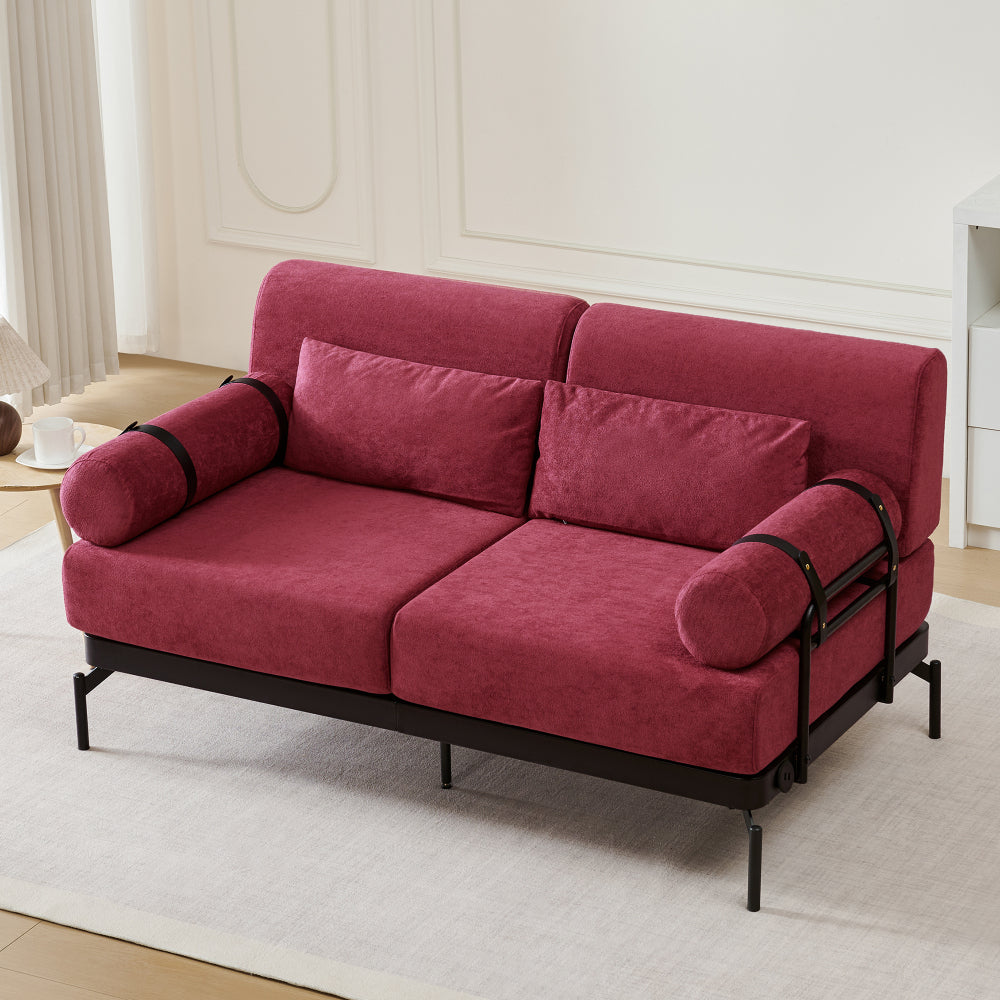 Modern Loveseat Sofa 59" Sofa Couch 2-Seater Sofa with Flexible USB Ports , Unique Cylindrical Armrests for Living Room, Beige