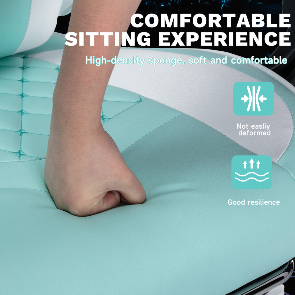 Ergonomic Video Gamer Chairs,Computer Gaming Chairs with Massage Lumbar Support and footrest,Racing Style Computer Chair Adjustable Headrest for Adults,GREEN
