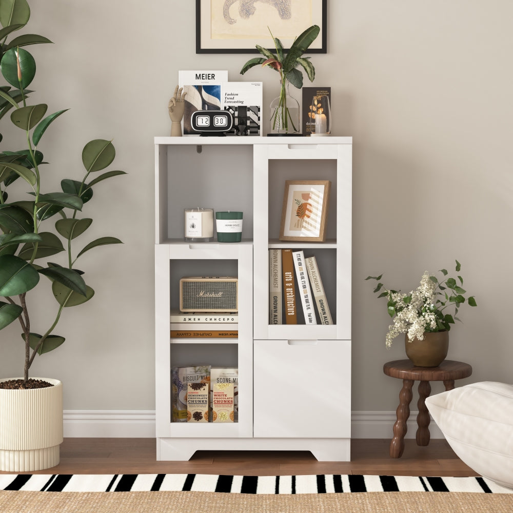 MDF painted Cabinet with Glass Doors and drawer, open storage space, Black ,Bedroom, Living room