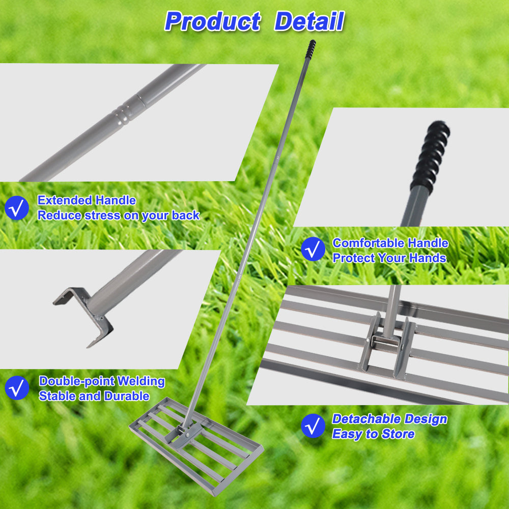 Garden backyard farmland golf course compost sand leveling with 79.5 long handle heavy duty tool lawn leveling rake