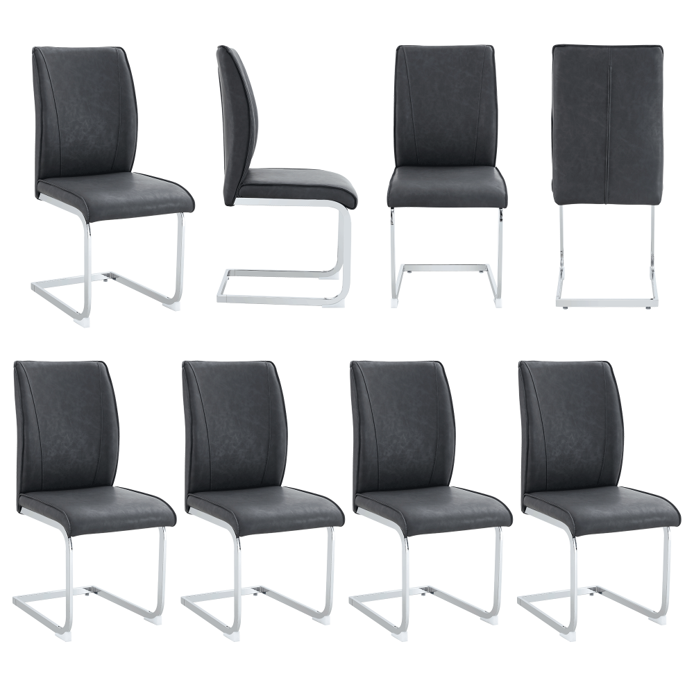 Luxury Simple Arch Chair - Set of 4 Dark Gray PU Material High Resilience Dining Chair with Arched Metal Silver Leg.Crazy Horse Texture PU Dining Chairs.