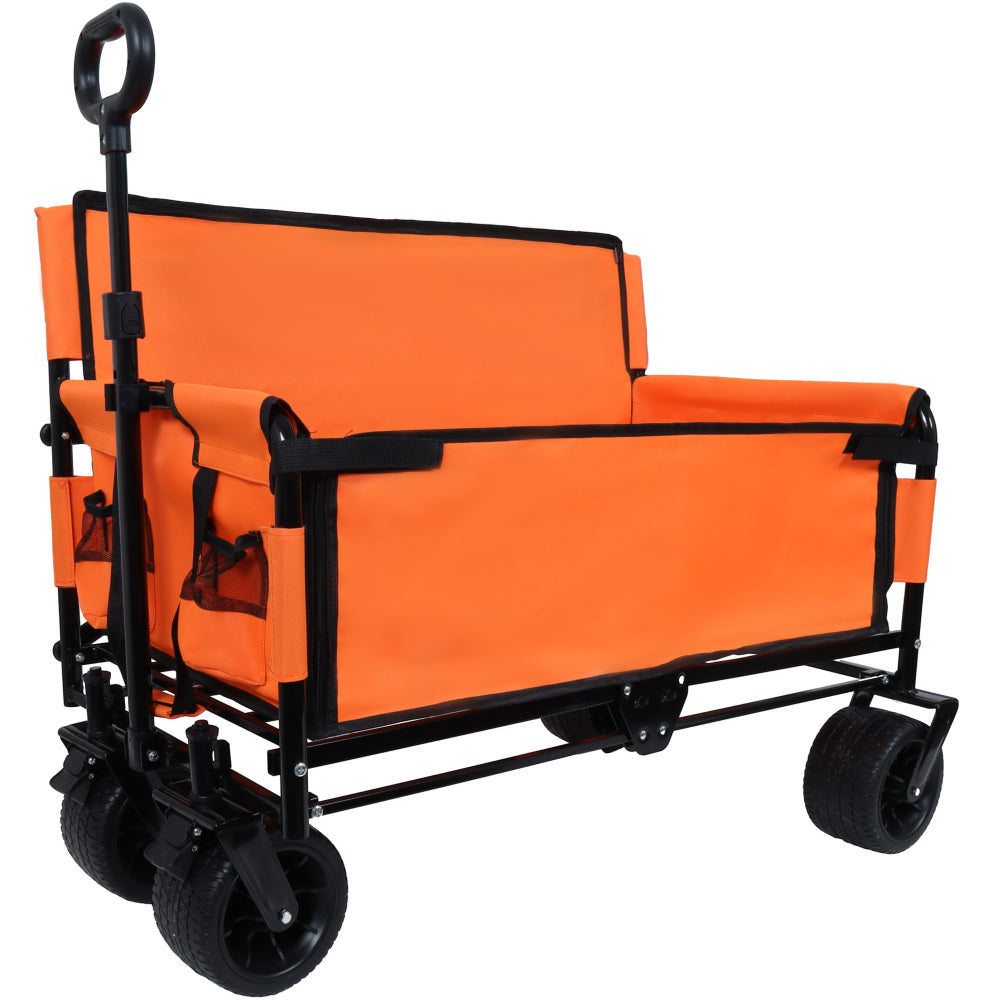 3-in-1 Convertible Folding Wagon Cart with Bench Seat & Storage - 500lbs Heavy-Duty Utility Wagon, 180L Capacity All-Terrain Wheels for Camping, Beach, Sports, Garden, black