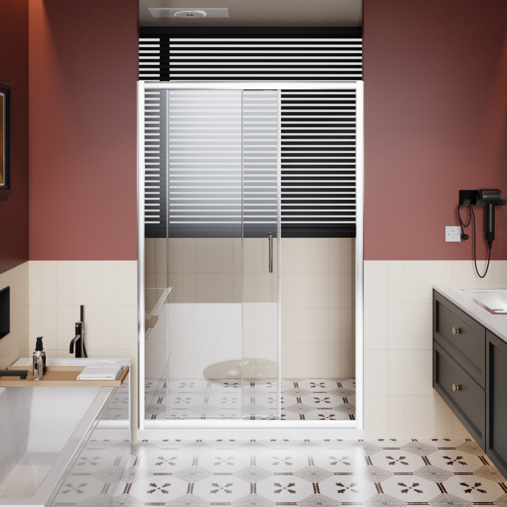 60.in W x 72.in H Single Sliding Shower Door, 1/5 inch Thick Clear Tempered Glass Shower Door with Stainless Steel Handle, Black