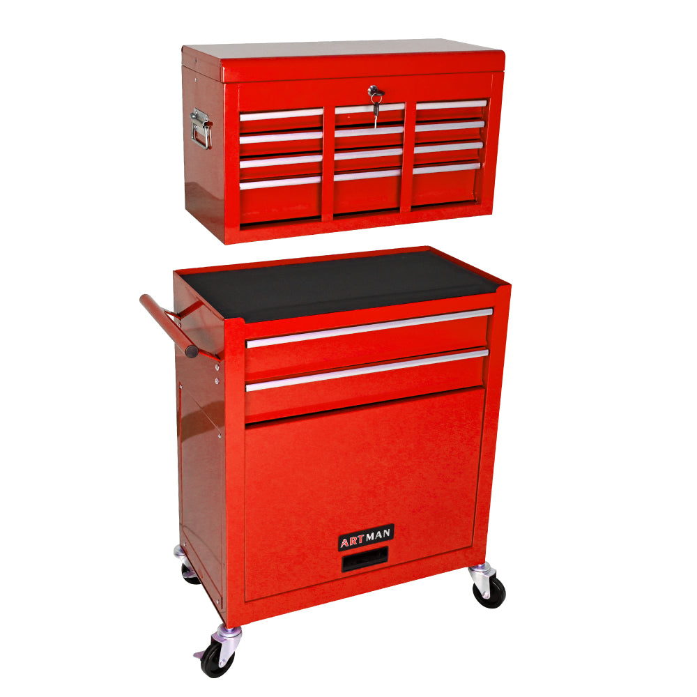 High Capacity Rolling Tool Chest with Wheels and Drawers, 8-Drawer Tool Storage Cabinet--RED