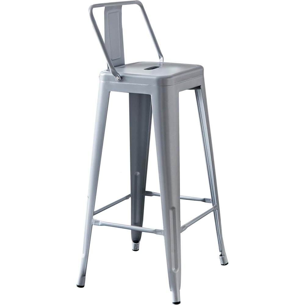 Modern Light Weight Industrial Contemporary Rustic Vintage Costal Metal Barstools with Bucket Back and 4 Leg Design, Seat Bar Stools (Set of 2) (30" Seat, Distressed White)
