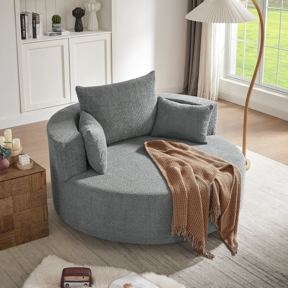 360° Swivel Chair Accent Barrel Chair Swivel Round Sofa Chair with 3 Removable Pillows for Living Room, Bedroom, Office and Hotel,Beige