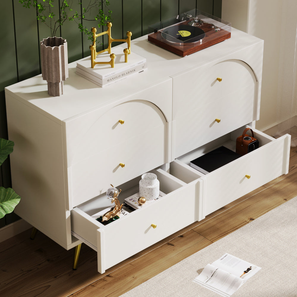 Modern metal foot six-drawer dining cabinet, combining high-quality wood and metal, simple style, dining/living room/kitchen storage cabinets, providing large storage space