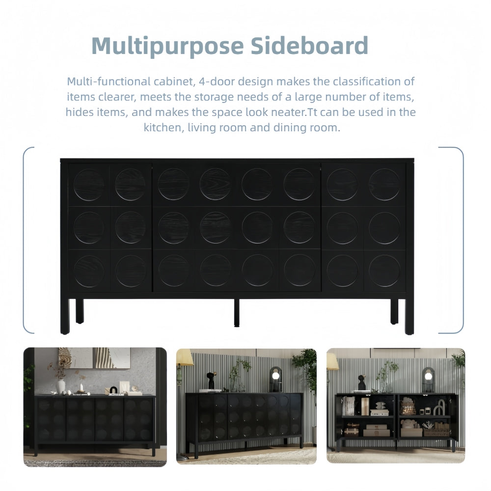 Stylish Storage Cabinet Sideboard Wooden Cabinet with Unique Geometric Circle Door Design,Suitable for Study Rooms ,Entrance and Living Room(Black)