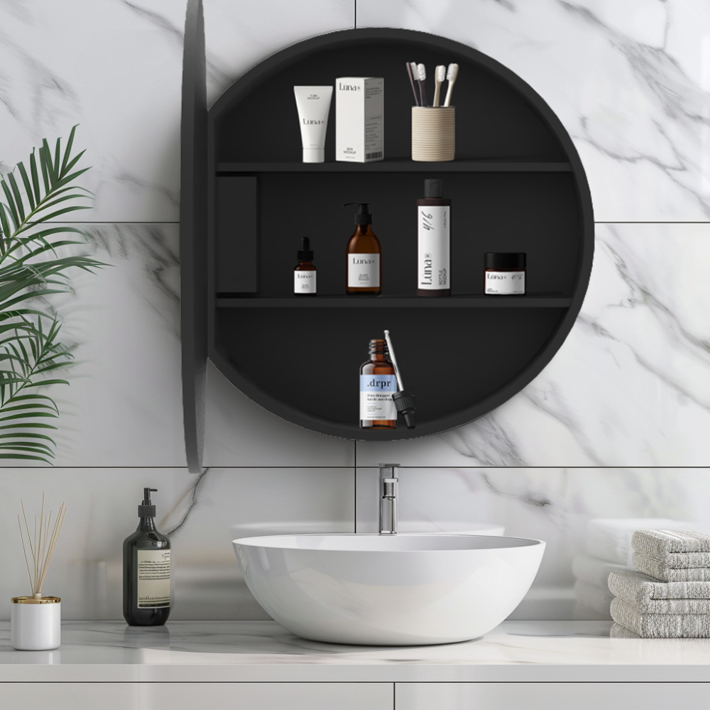 24x24 inch Black Metal Framed Wall mount Bathroom Medicine Cabinet with Mirror