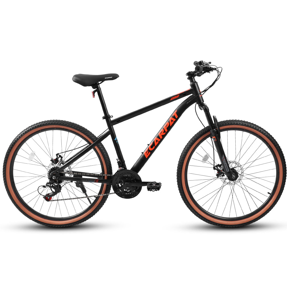 A24301 24 Inch Mountain Bike for Teenagers, High Carbon Steel Frame, Disc Brakes, Durable Design, Brown Edge Tires, Ideal for School Commuting