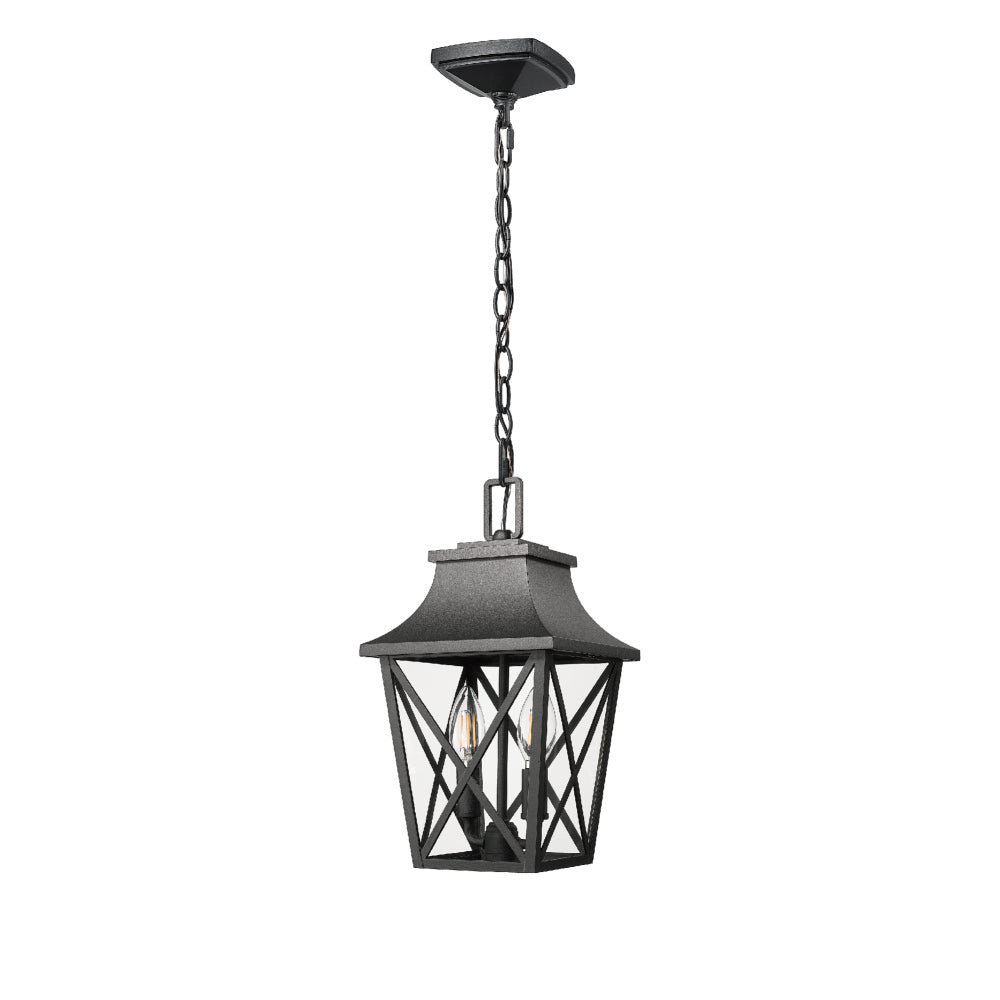 Outdoor Pendant Light Fixture, Black Farmhouse Outdoor Pendant Lights for Porch with Clear Glass, Modern Rectangular Exterior Hanging Lantern Light Fixtures (1 pack)