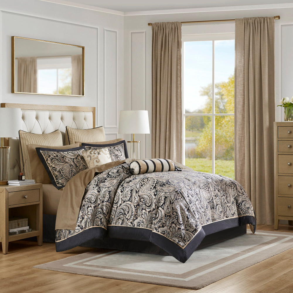12 Piece Comforter Set with Cotton Bed Sheets Teal Cal King