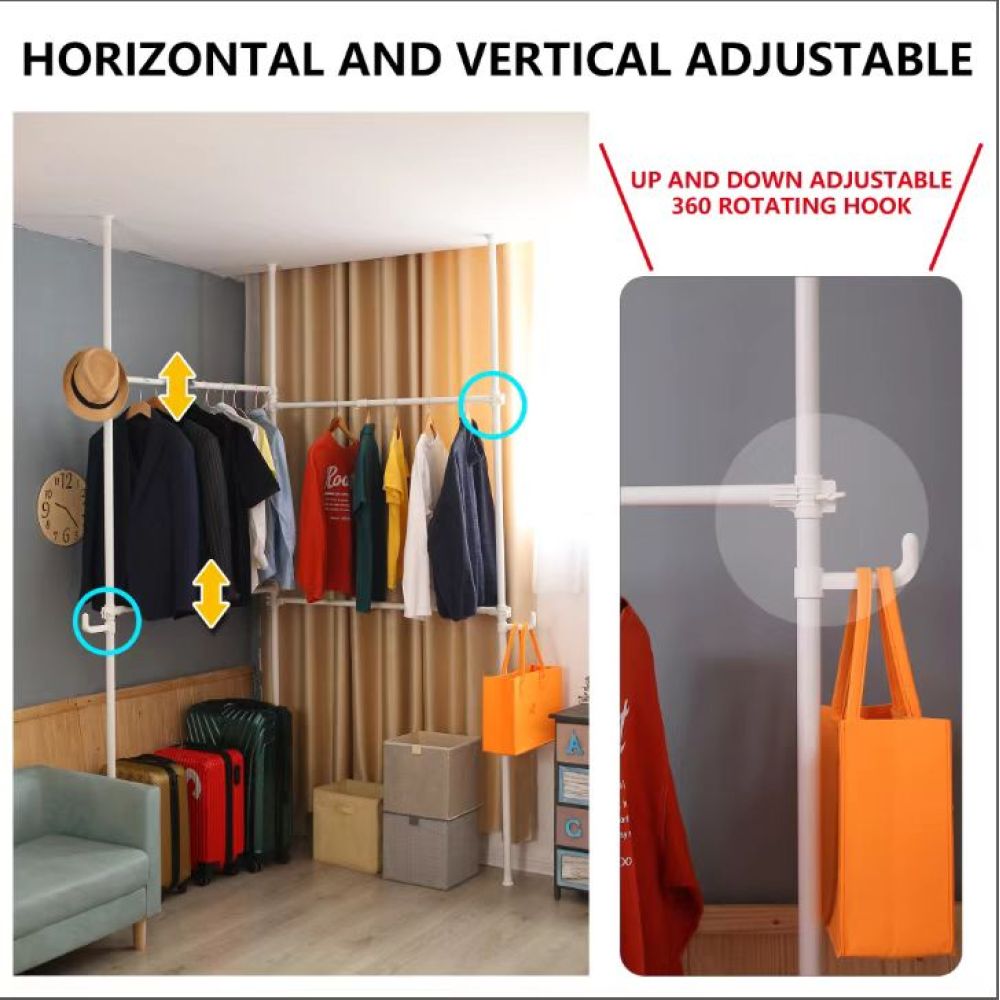 Double Clothing Rack, Adjustable Racks for Hanging Clothes, 2 Tier Clothes Heavy Duty Garment White Closet Freestanding System-White