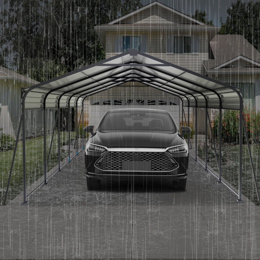 Metal Carport 13 ×26.5 FT Heavy Duty with Galvanized Steel Roof, Metal Garage Canopy with Galvanized Steel Roof & Frame, Car Tent Outdoor Storage Shed for Car, Boats and Truck, Gray