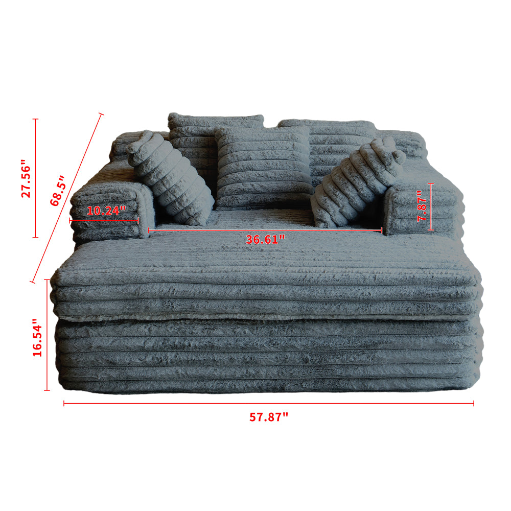 Chaise Lounge Indoor, Upholstered Sofa Bed with Throw Pillows and Armrests, Sleeper Chair- Plush Chair Bed for Living Room, Dark Grey