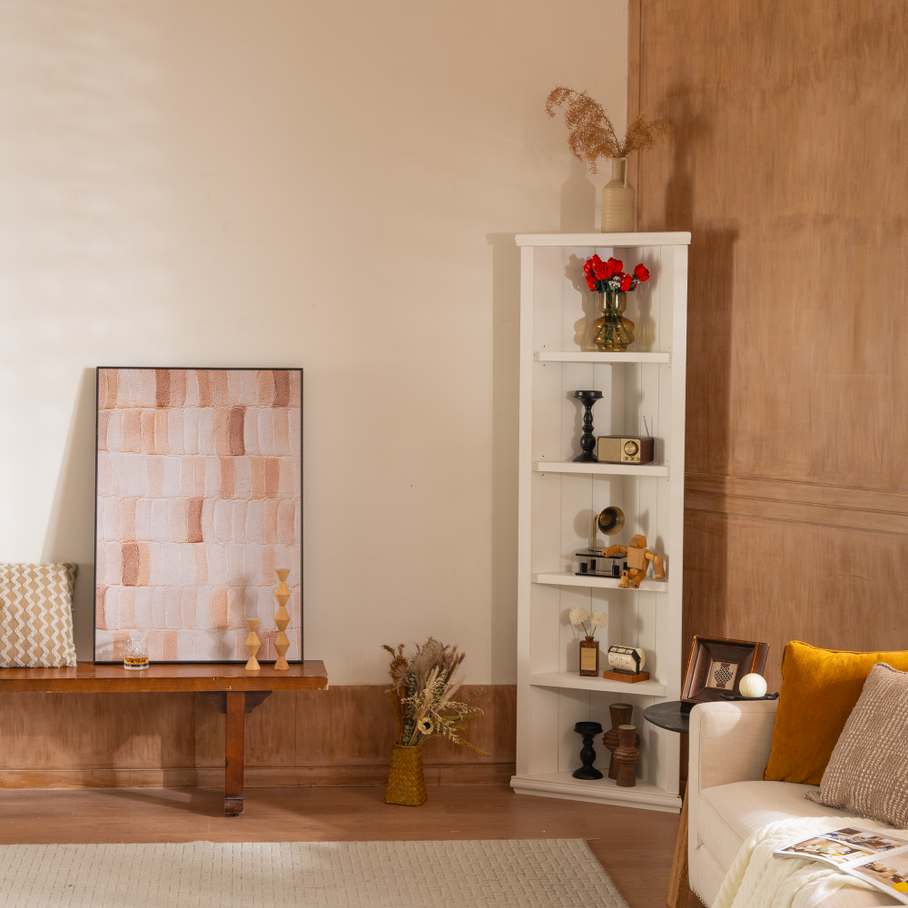 2x 75.25'' Tall Triangle Sided Bookshelves, Set of Two 5-Tier Sided Bookcase - White - Olny Sold with Paired Cabinets