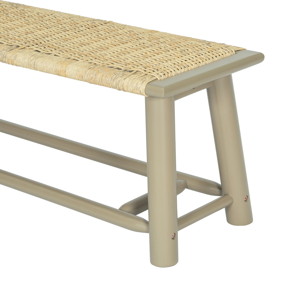 Farmhouse Modern Solid Wood Rattan Bench - 59 Inch Indoor & Covered Outdoor Bench Champagne Finish Multi-Functional Design