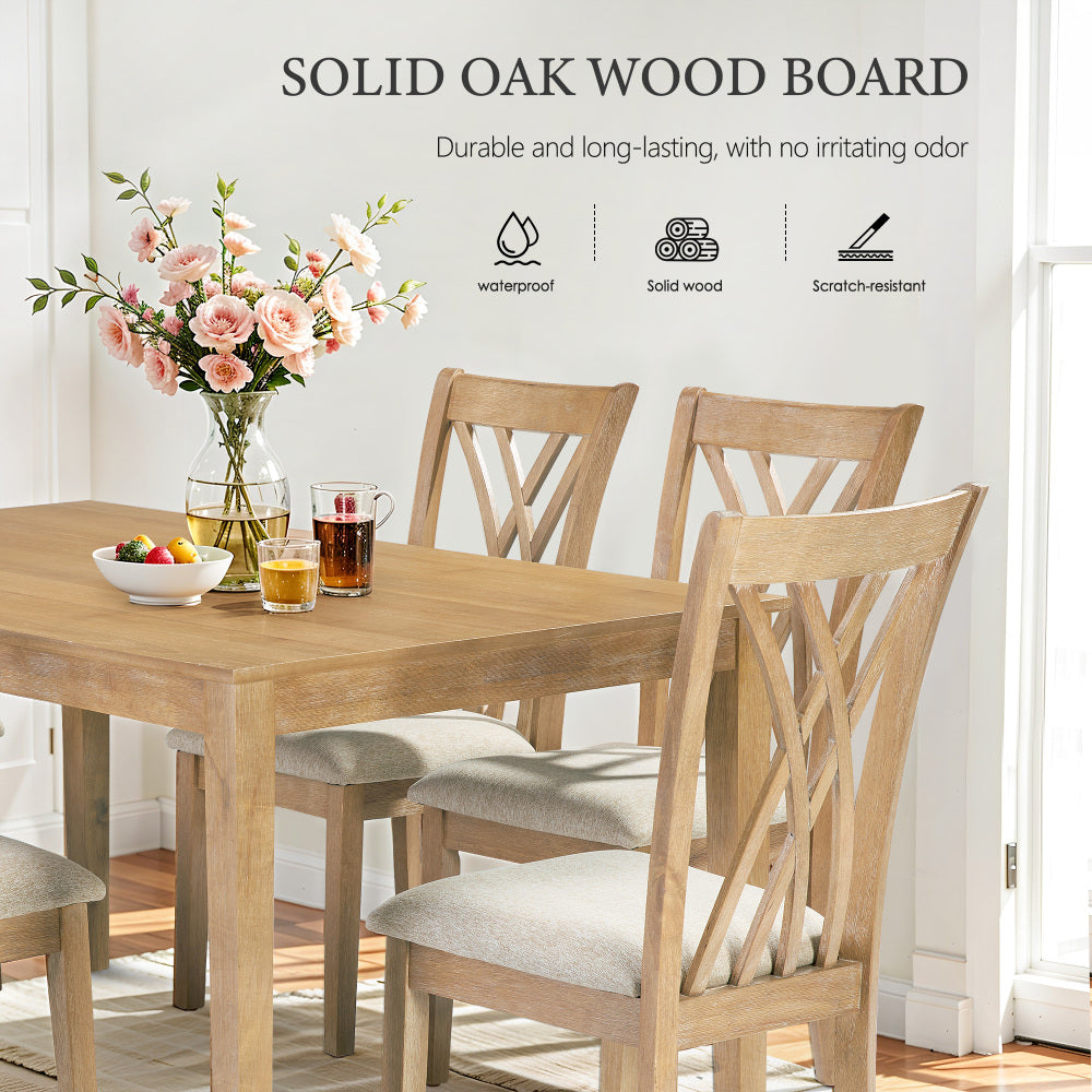 Dining Table Set with 6 Chairs, Modern Dining Table and Chairs Set, 1 Table & 6 Chairs, 60"L x 36"W Table, 23"H Chairs, Anti-Slip, Perfect for 4-6 Persons, Home, Kitchen, Living Room.