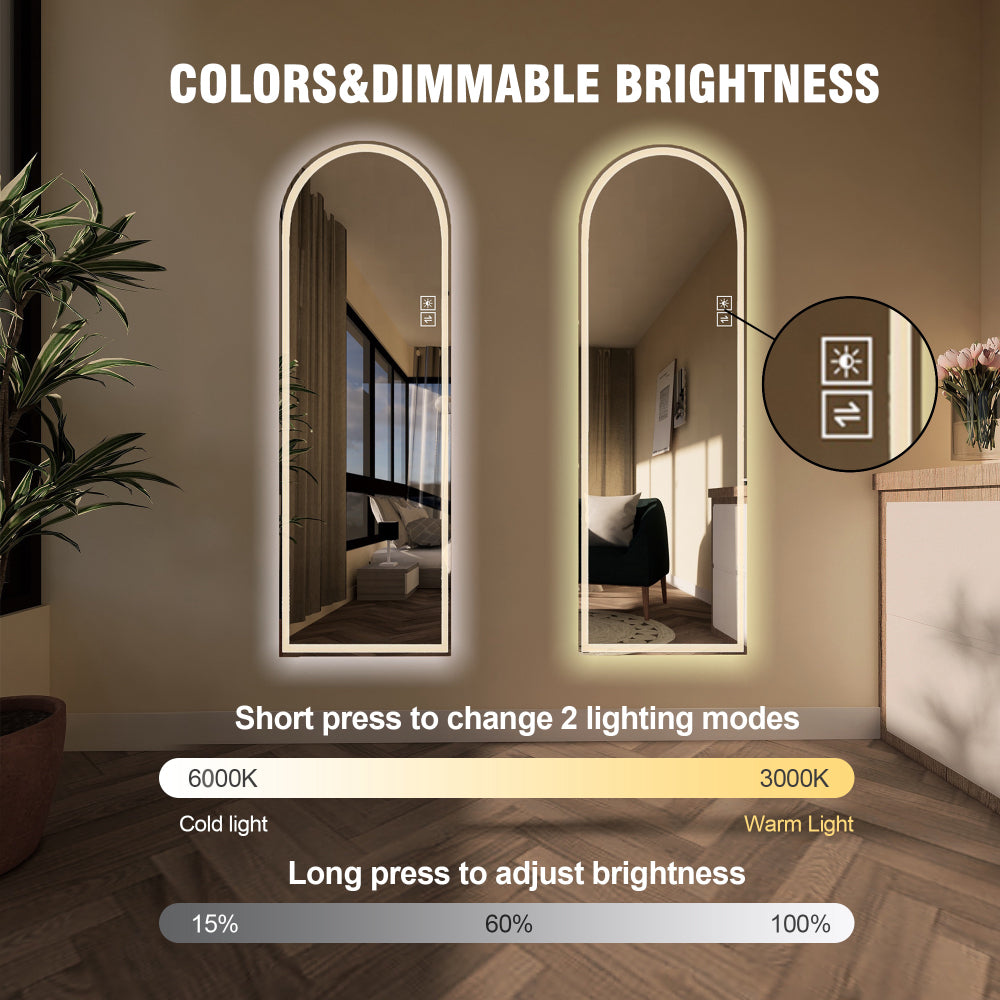 65" x 21" Arch Design LED Full Length Mirror ,Dimmable, High Definition & Explosion-Proof, Full-Length Standing or Wall-Mounted - Brightly Lit for Makeup, Studio, and More