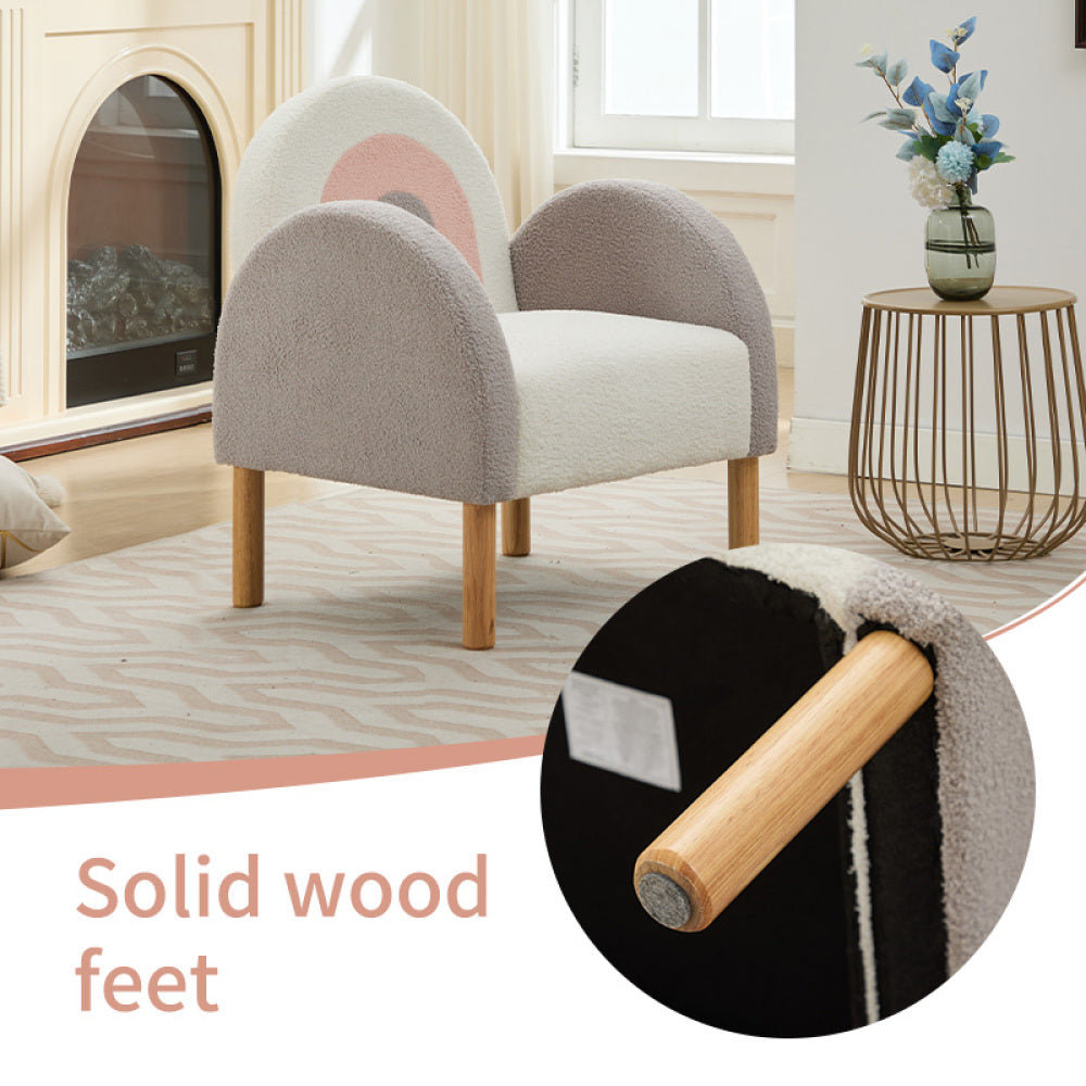 Accent Chair Sofa, Teddy Fabric with Solid Wooden Frame,Rainbow Design