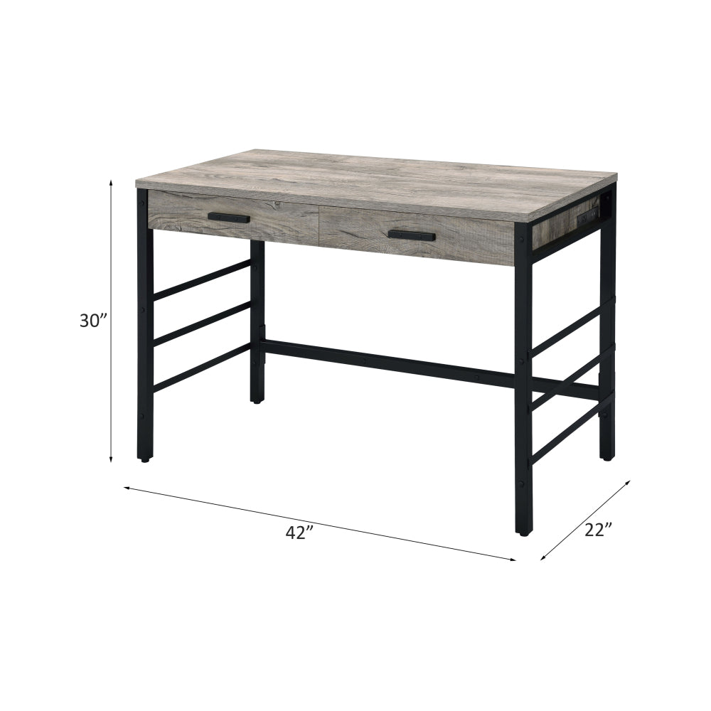 Disho Light Weathered Oak & Black Finish Writing Desk W/USB