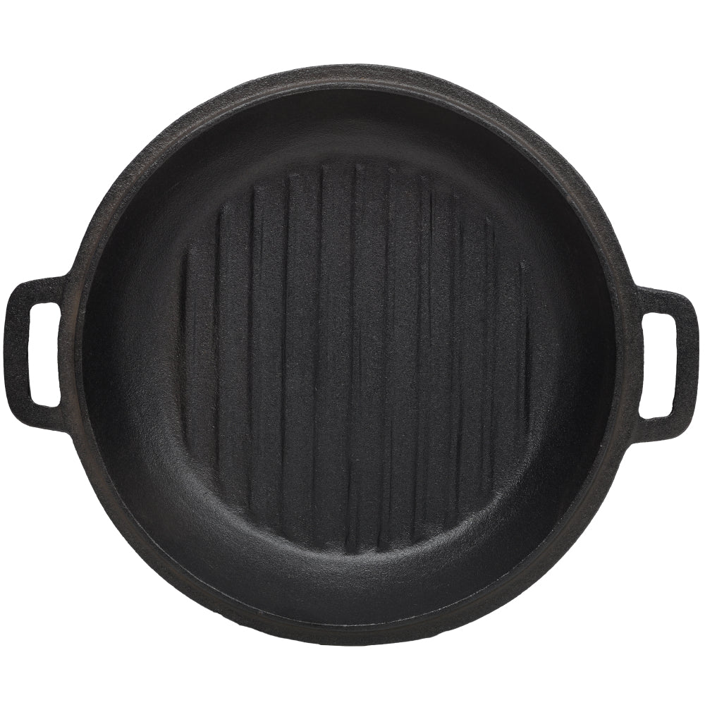 3 in 1 Pre-Seasoned Cast Iron Dutch Oven, Outdoor Camping Deep Pot, 5 Quart. Cover As A Skillet with Ribbed Bottom Design. With 1PC Iron Pot Rack, 1PC Lid Lifter.
