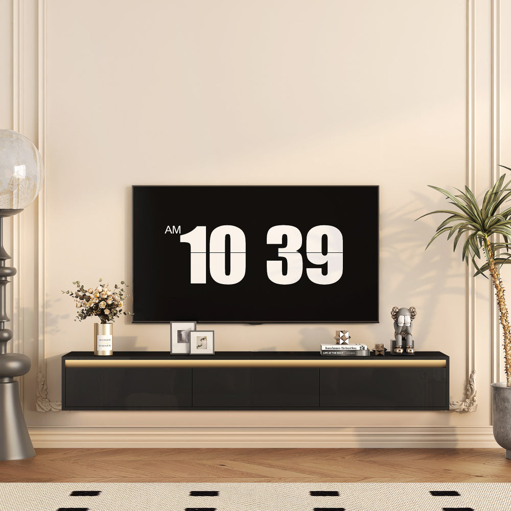 Floating TV Stand Wall Mounted with 16 Color LEDs,63" Modern TV Stand, Floating TV Cabinet Entertainment Center for 55 60 65 Inch TV,Black