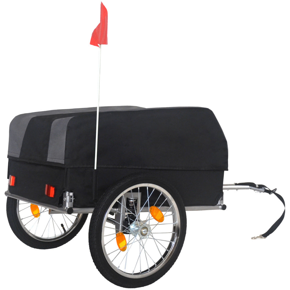 Heavy-Duty Bike Cargo Trailer with Removable Waterproof Cover – 88 lbs Capacity, 16" All-Terrain Wheels & Foldable Design for Camping, Groceries, gray black