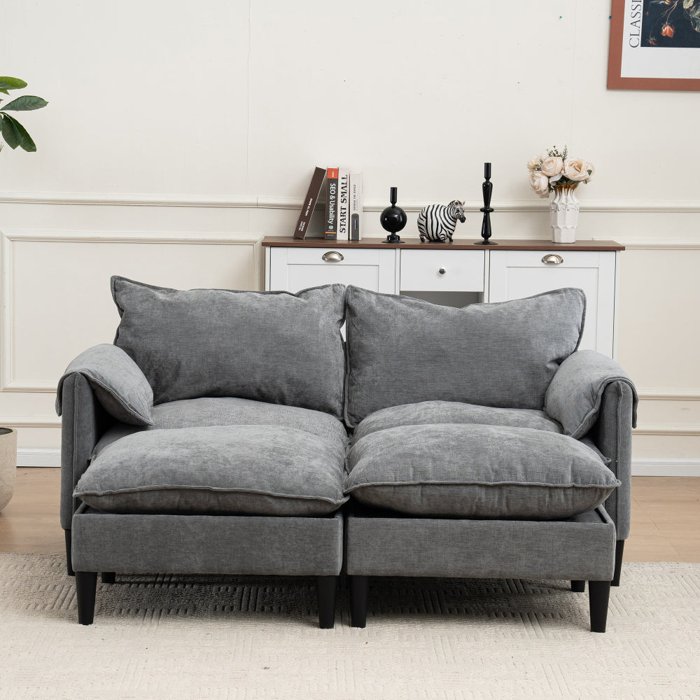 Convertible Combination Sofa Sofa U-Shaped Sofa with Footstools with Storage, Beige Sofa for Living Room, Living Room/Bedroom/Office/Small Space 2-Seater Combination Sofa-Beige
