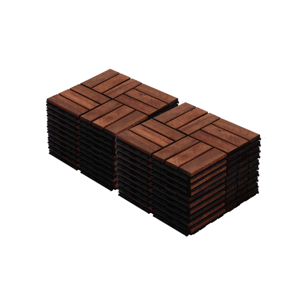 Acacia Wood Interlocking Deck Tiles Checker Pattern, 10PCS 12" x 12" Square Brown Acacia Hardwood Outdoor Flooring for Patio, Bancony, Pool Side,...