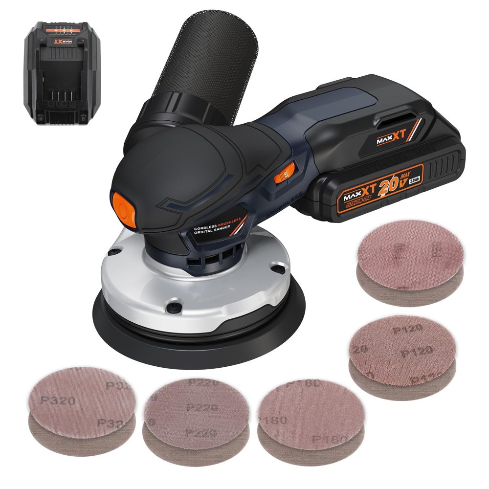Electric 5mm Random Orbital Sander with Tool Case, Variable Speed Palm Sander with Brushless Motor, 5&6Inch Sanding Pads, Sanders for Woodworking, Primary Wood and Panel Processing
