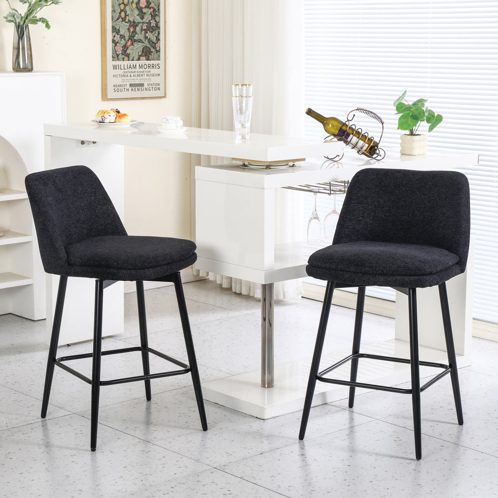 Counter Height Swivel Bar Stools Set of 2, 360° Swivel Upholstered Barstools with Back and Metal Legs, 25.6" Seat Height,Counter Stools for Kitchen Island and Pub,Linen Cloth,Grey