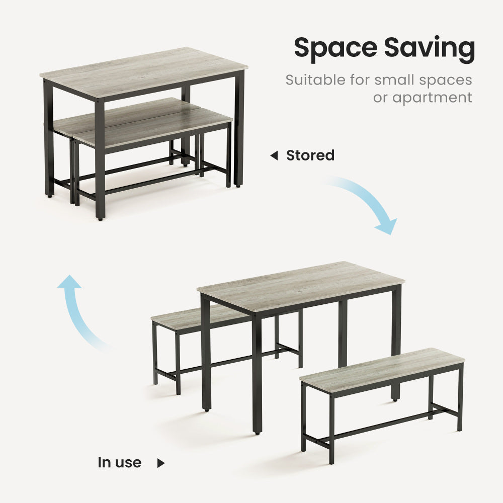 Dining Table Set, Bar Table with 2 Dining Benches, Kitchen Table Counter with Chairs, Industrial for Kitchen Breakfast Table, Living Room, Party Room, Grey and Black,43.3″L x 23.6″W x 29.9″H