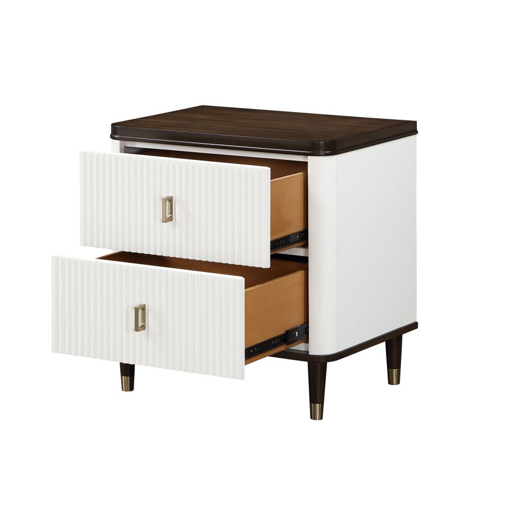Carena White & Walnut Finish Night Stand w/USB