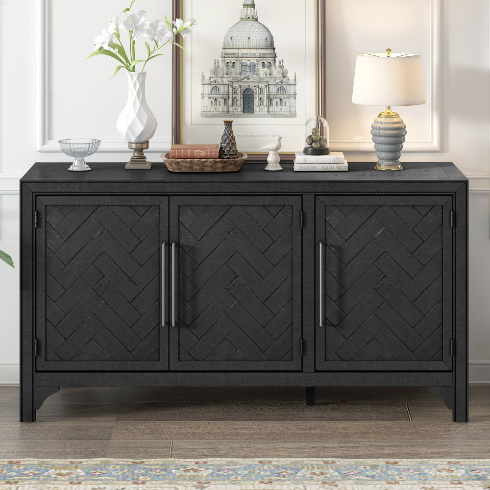 U_Style Designed Storage Cabinet Sideboard with MDF+Pine veneer , Adjustable Shelves, Suitable for Living Rooms, Entrance and Study Rooms.