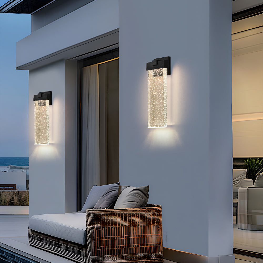 18"(H) 1-pack 12W Modern Outdoor Wall Light Fixture, Weatherproof LED Wall Sconce with Bubble Crystal, Black Finish, Up and Down Lighting for Porch, Patio, and Garden