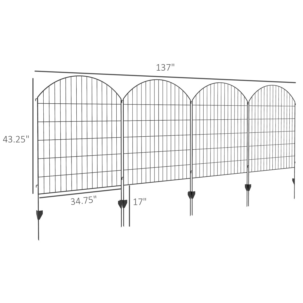 Outsunny Garden Fence, 4 Pack Steel Fence Panels, 11.4' L x 43" H, Rust-Resistant Animal Barrier Decorative Border Flower Edging for Yard, Landscape, Patio, Outdoor Decor, Grids