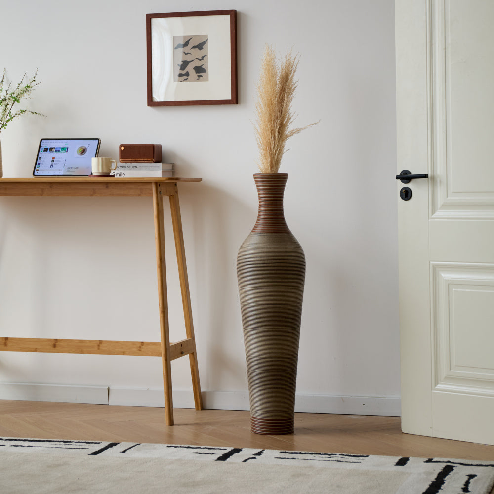 39-Inch-Tall Vase, Brown Decorative Floor Vase, Classic Neat Floor Vase Tall Freestanding Flower Holder, Artificial Rattan Vase, PVC Floor Vase, Flower Holder for Home Decor