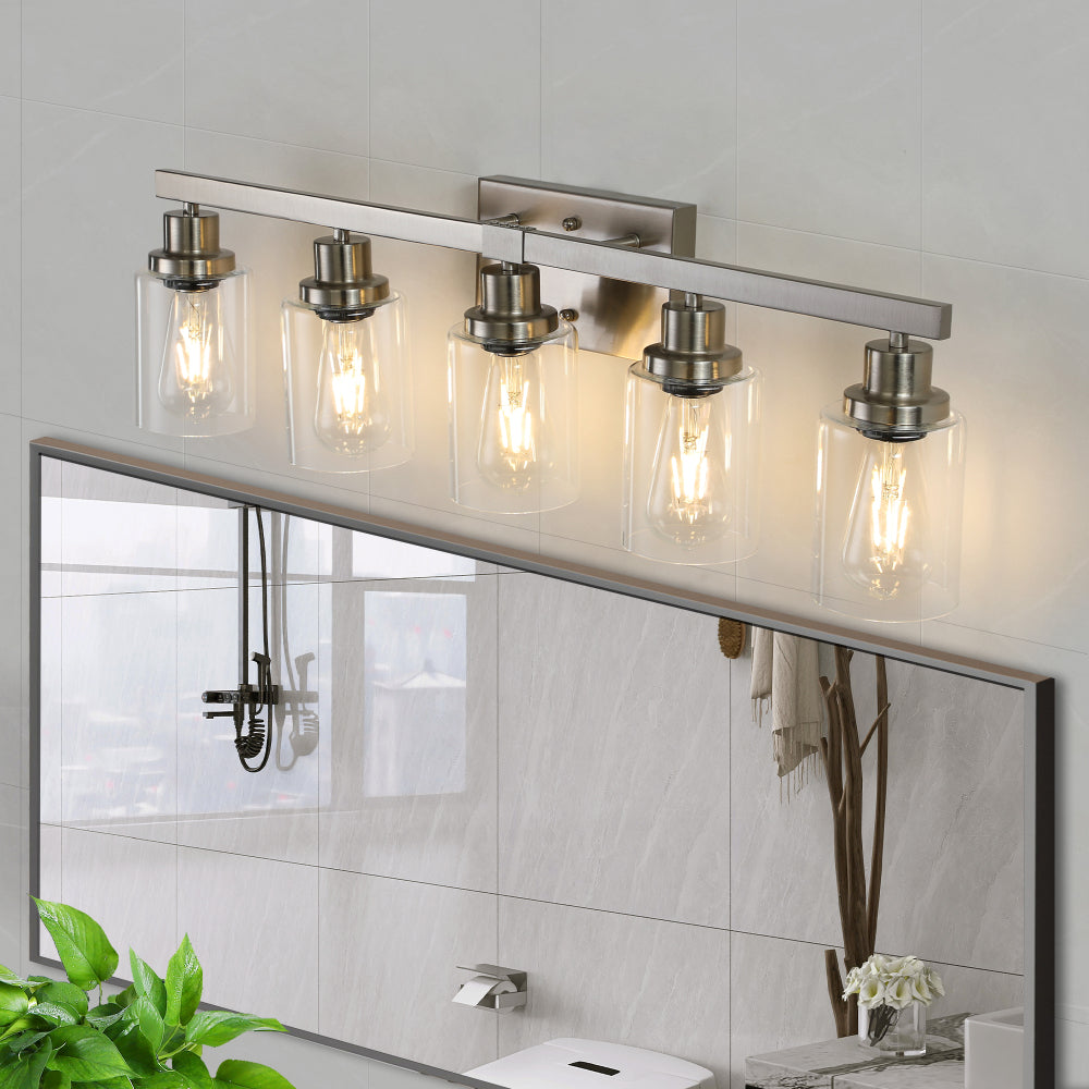 24" Modern 4-Light Bathroom Vanity Light Fixture - Brushed Nickel Finish with Clear Glass Shades, Perfect for Bathroom, Vanity, and Dressing Area Lighting (No Bulbs)