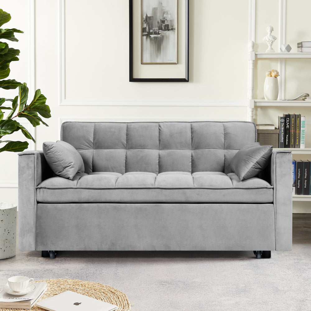 Modern Velvet Fabric 53" 3 in 1 Convertible Sleeper Sofa Bed, Futon Couches for Living Room with Side Pocket, Adjustable Backrest(Black)