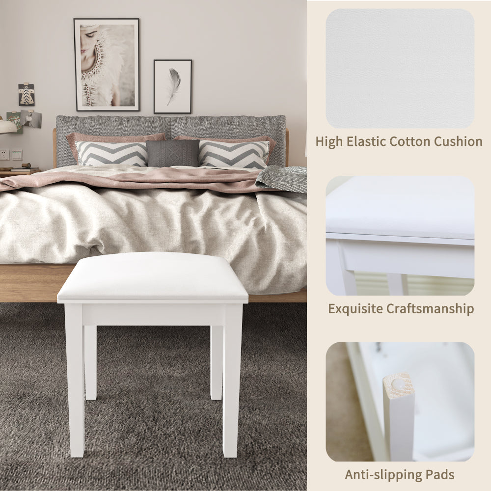 Vanity Stool Makeup Bench Dressing Stool with Cushion and Solid Legs,White