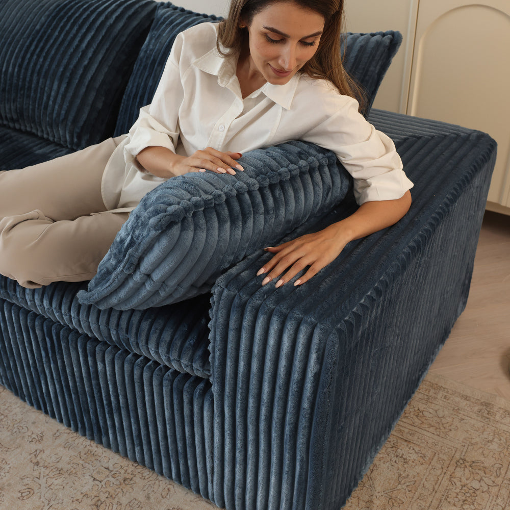 39.8" Cloud Sofa,Corduroy Fabric,Deep Seat Couches,Double-layer design,Removable Cushion,No Assembly, DIY Combination for Living room, Bedroom,Conference room ,Apartment,Blue