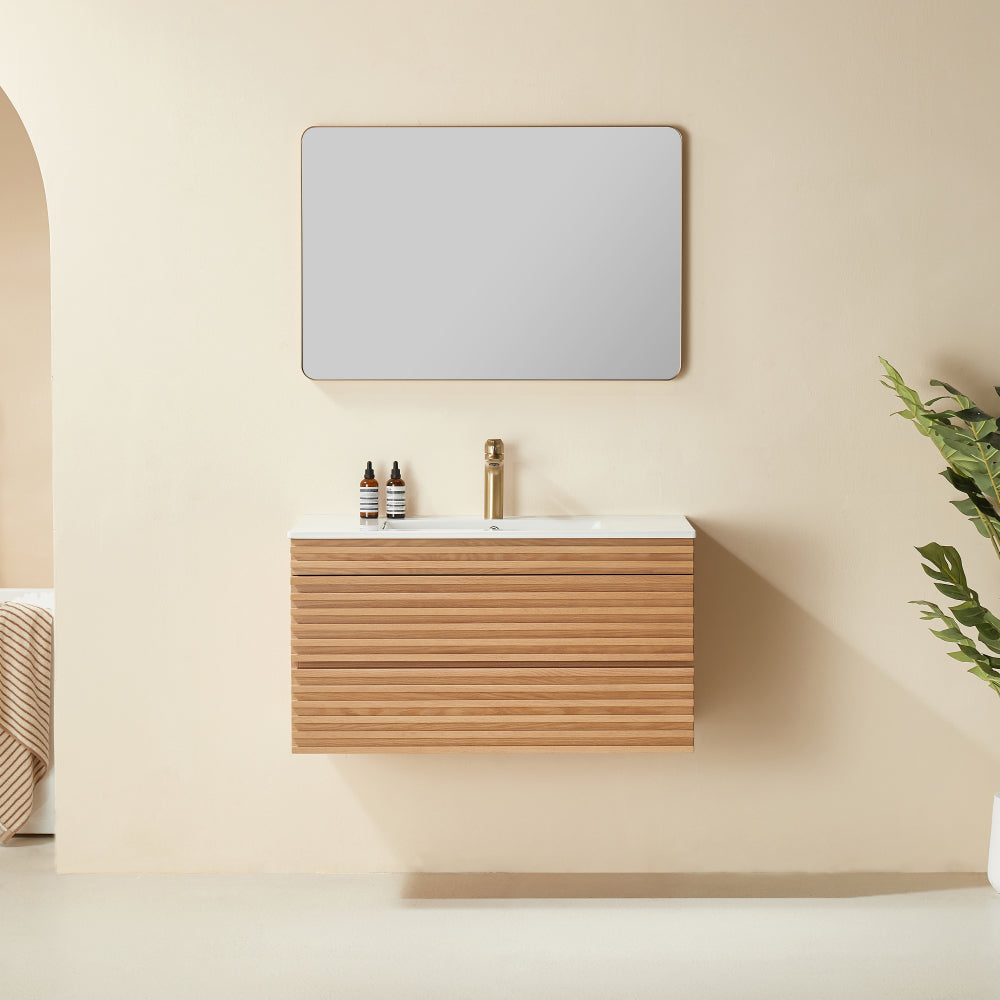 48" Wall Mounted & Floating Single Vanity with Ceramic Sink