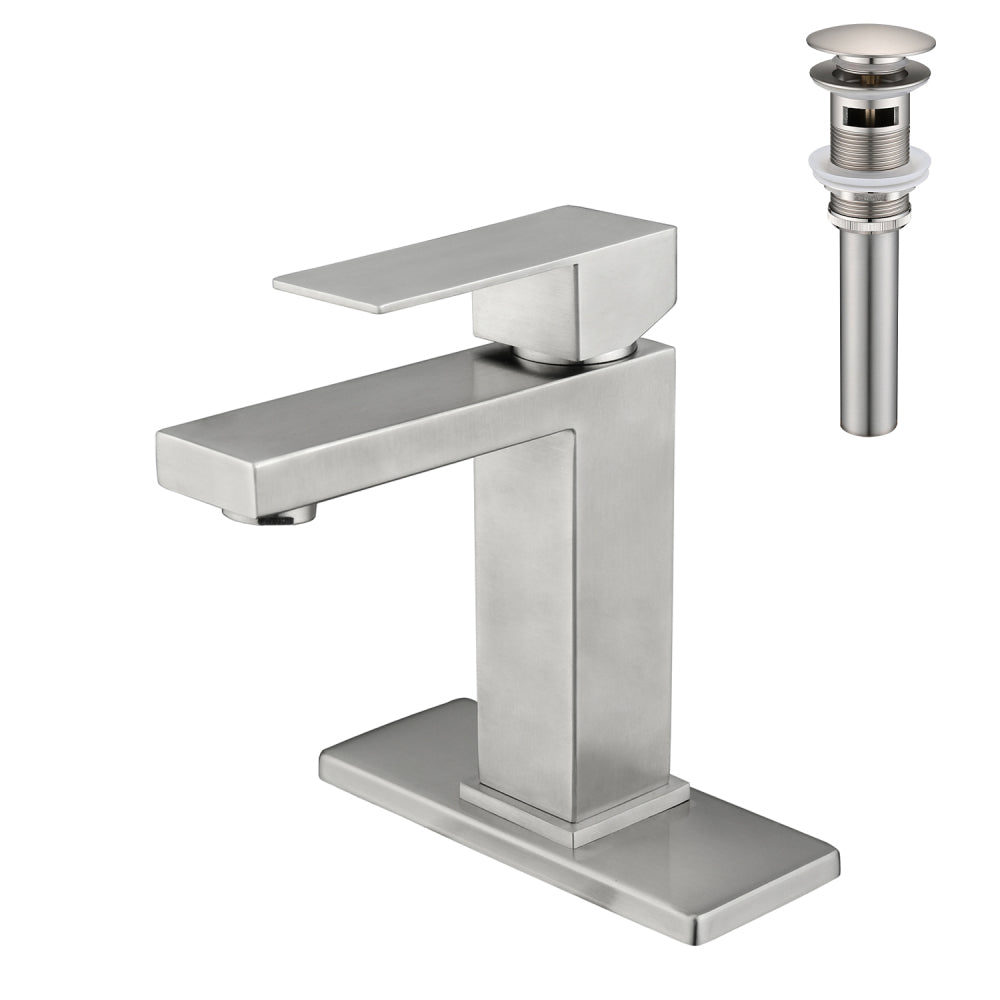 Waterfall Spout Bathroom Sink Single Handle Faucet with Pop-Up Drain (No Overflow)