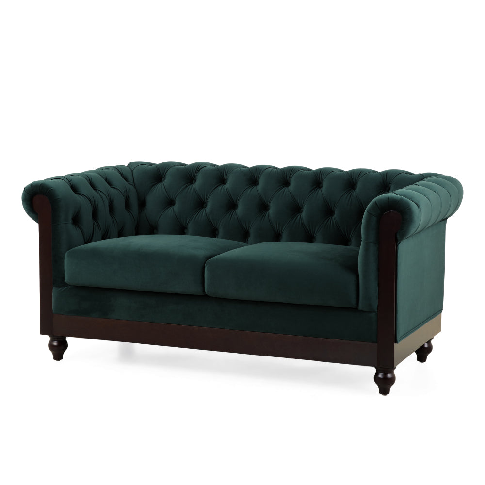 VIVALUX 59.44" Chesterfield Velvet Loveseat Sofa,2-Person Rolled Arm Dutch Plush Upholstered Sofa Couch with Tufted Button for Living Room, Bedroom, Small Places,Forest Green