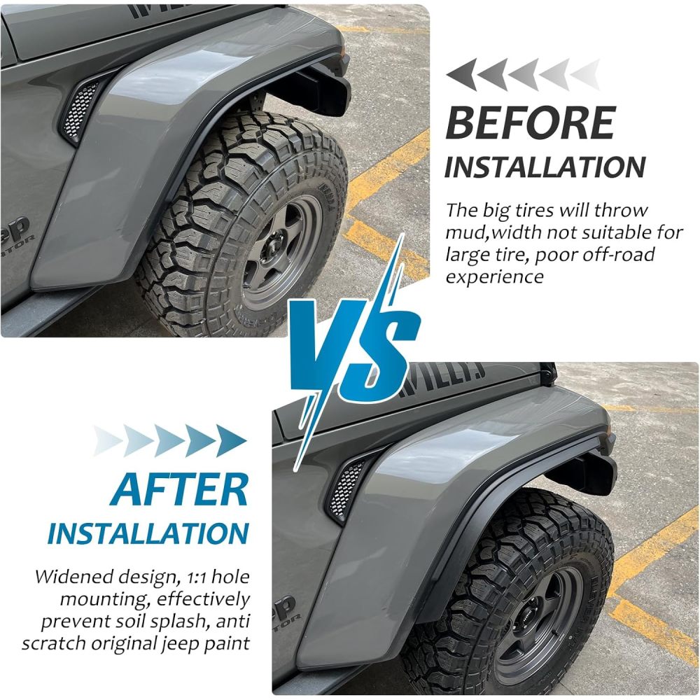 Front & Rear Fenders Compatible with 2020-2024 Jeep Wrangler Gladiator JT Sport & Willys( Fit JT Original low Fender )